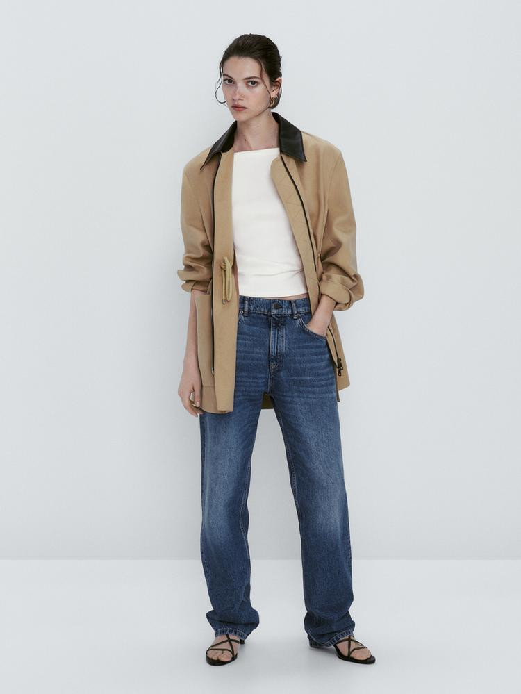 Cotton blend parka with contrast collar | Massimo Dutti US