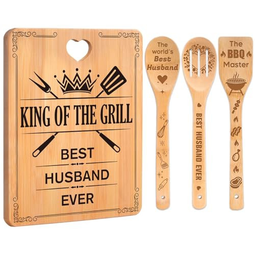 Gifts for Husband - "Best Husband Ever" Husband Gifts Cutting Board Set, Bamboo-Made Engraved Utensil Set Birthday Gifts for Husband, Gifts for Him | Amazon (US)