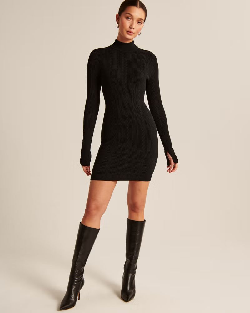 Women's Long-Sleeve Cable Mini Sweater Dress | Women's New Arrivals | Abercrombie.com | Abercrombie & Fitch (US)
