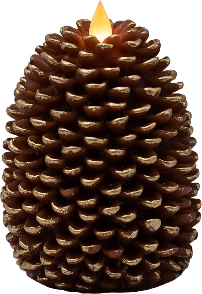 Flameless Candles (D 4" x H 6") Pine Cone Flickering Flame Effect, LED Pillar Candles Real Wax wi... | Amazon (US)