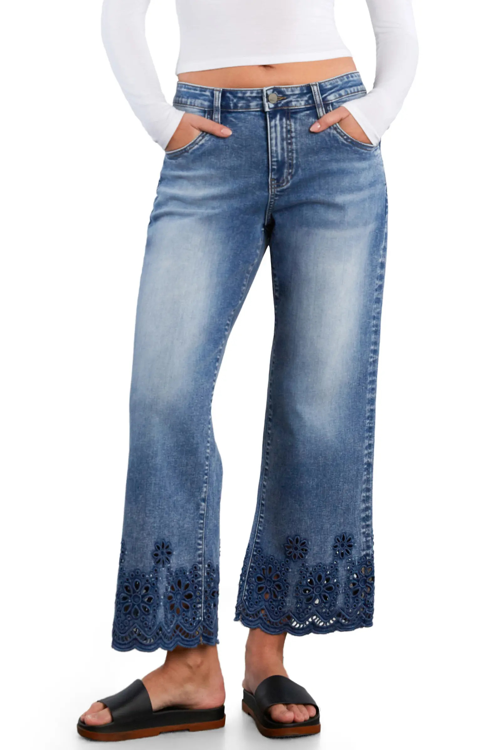 Eyelet Ankle Wide Leg Jeans | Nordstrom