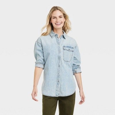 Women's Long Sleeve Oversized Denim Boyfriend Shirt - Universal Thread™ Light Wash | Target
