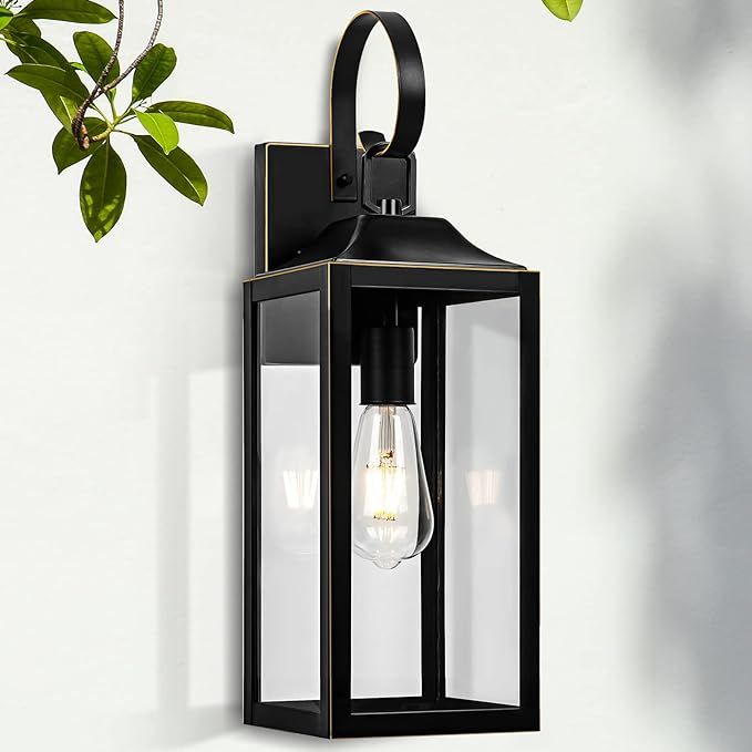 Black Outdoor Wall Lantern 19", Large Outside Farmhouse Wall Sconce Light Fixture, Industrial Wal... | Amazon (US)