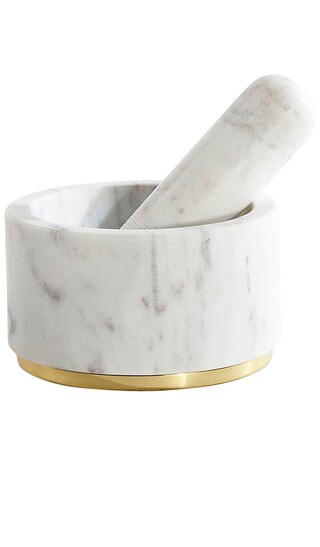 Simple Marble and Brass Mortar and Pestle in White | Revolve Clothing (Global)