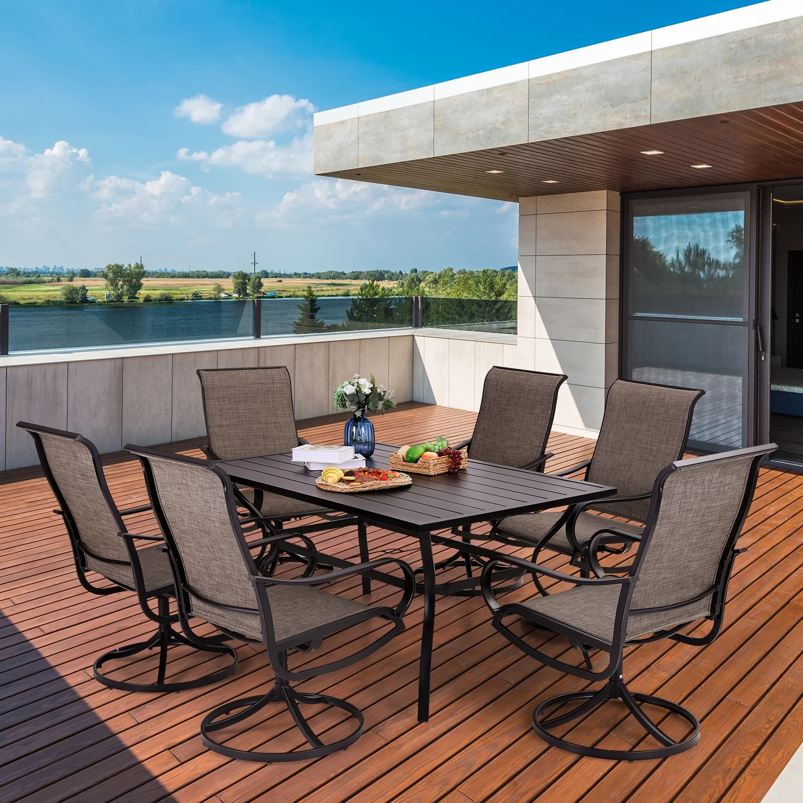 Sophia & William 7 Piece Metal Outdoor Patio Dining Set Outdoor Furniture Set with 1 Steel Retang... | Walmart (US)