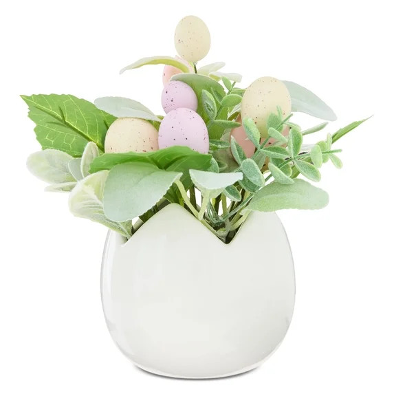 Artificial Plant with Speckled Eggs in White Egg Pot, 8.5", Easter by Way To Celebrate | Walmart (US)