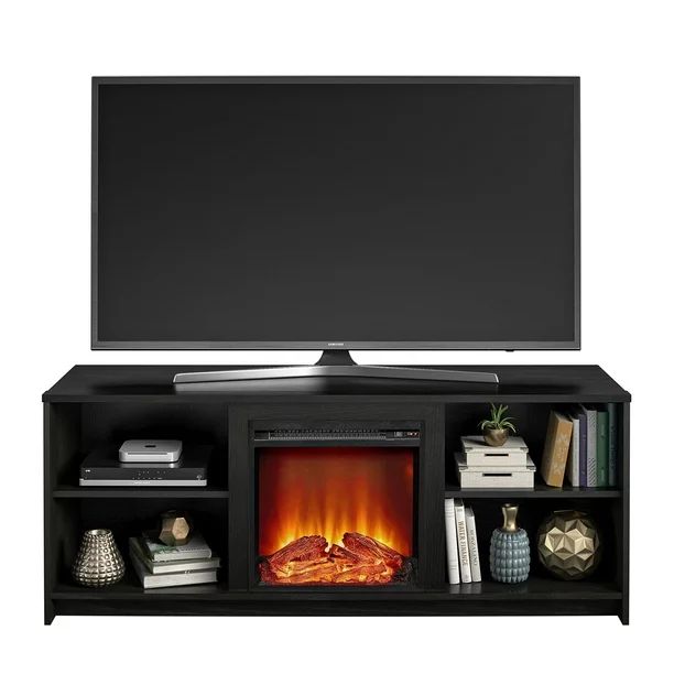 Mainstays Fireplace TV Stand for TVs up to 65", Black Oak - Walmart.com | Walmart (US)