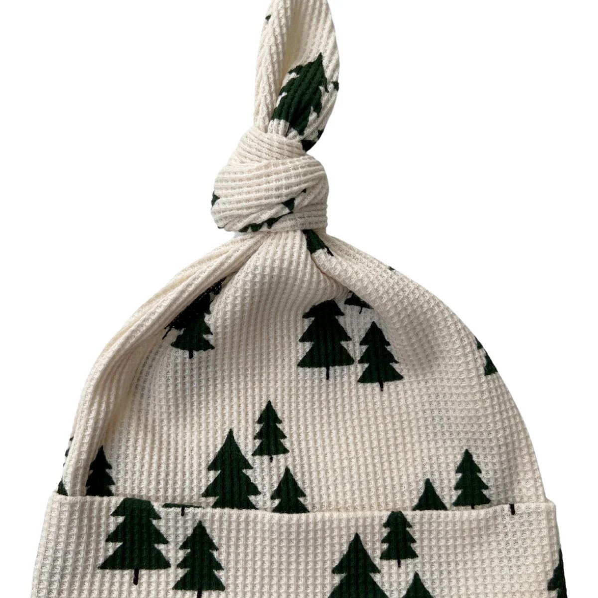 Organic Waffle Knot Beanie, Forest Green Trees | SpearmintLOVE