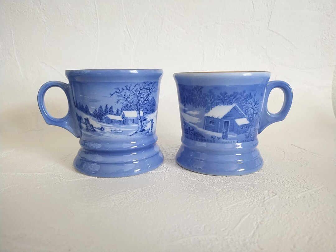 Pair of Vintage Currier & Ives Blue Coffee Mugs With Winter Scenes, Vintage Coffee Cups, A Home i... | Etsy (US)