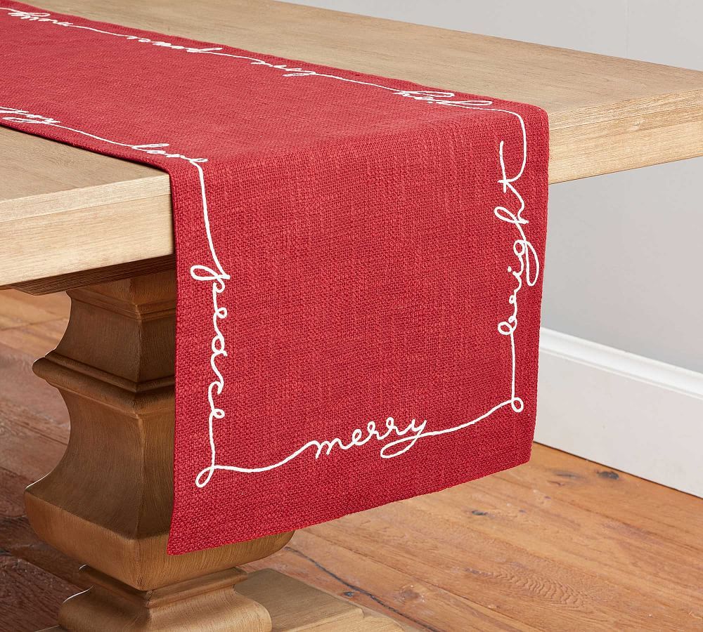 Holiday Sentiment Embroidered Cotton Table Runner | Pottery Barn (US)