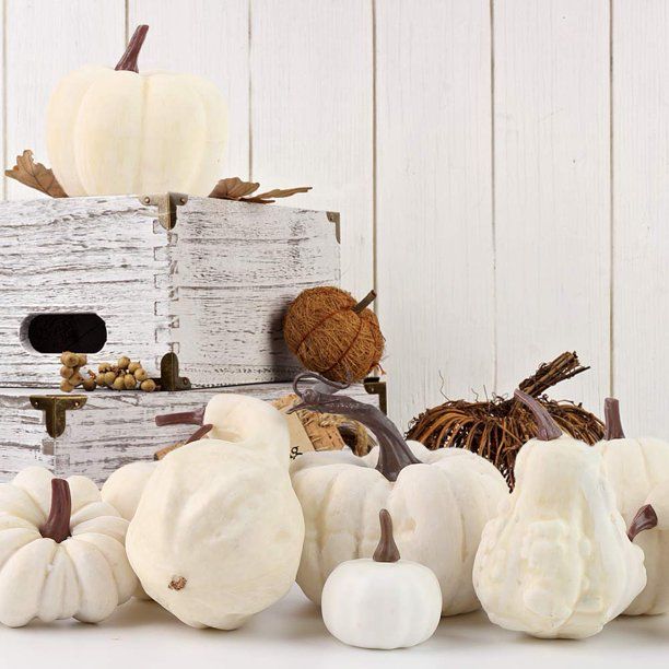 DomeStar Artificial Pumpkins, 12PCS White Fake Pumpkins Fall Harvest Mini Pumpkins Small Faux Whi... | Walmart (US)