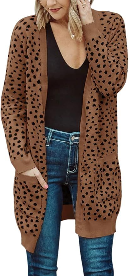 MEROKEETY Women's Open Front Knit Cardigan Winter Fall Sweater Dots Long Sleeve Coat Outwear | Amazon (US)