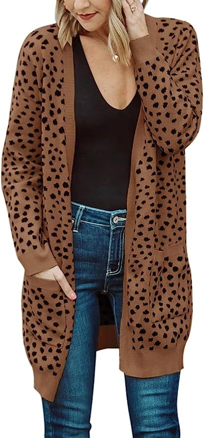 MEROKEETY Women's Open Front Knit Cardigan Winter Fall Sweater Dots Long Sleeve Coat Outwear | Amazon (US)