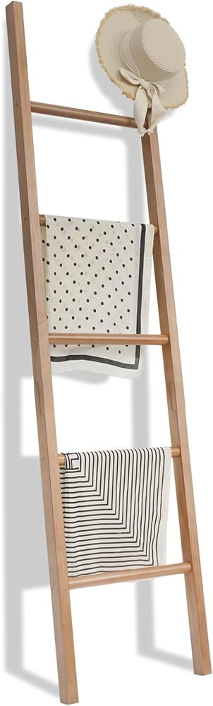 FUIN 6ft Wooden Brown Blanket Ladder Living Room Decorative Wall Leaning Farmhouse Quilt Display ... | Amazon (US)