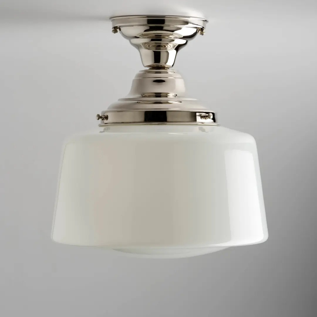 Mid Century Modern Ceiling Light Fixture Drum Shade Opal White Schoolhouse Glass Handblown Glass ... | Etsy (US)