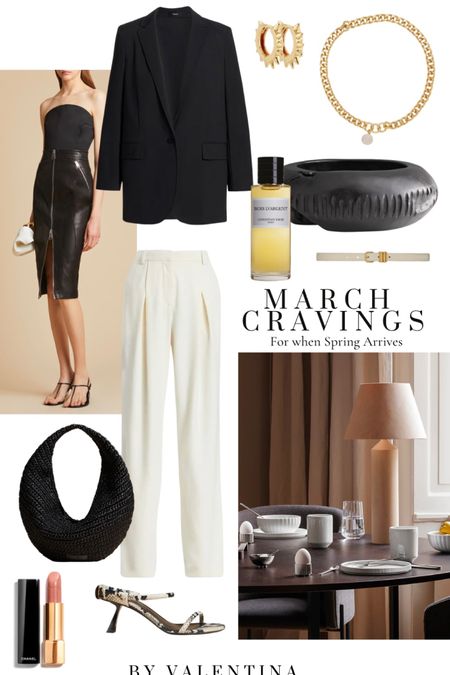 March Cravings, Spring Home Decor, Spring Style, black blazer, gold jewelry, Christian Dior perfume, black bag, Chanel lipstick, cream trousers 

#LTKeurope #LTKstyletip #LTKSeasonal