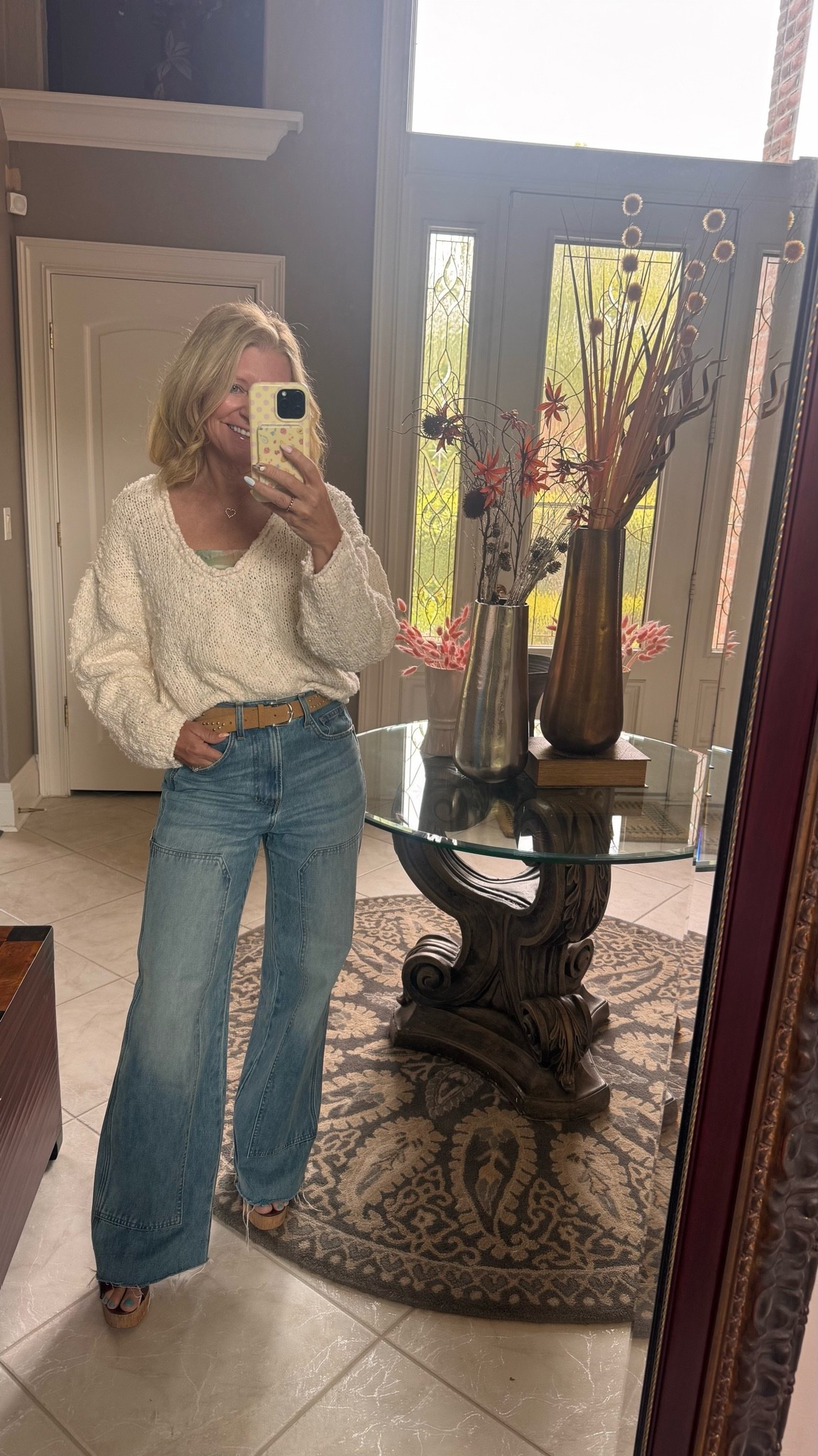 Best chunky sweater from Free People when it’s still really chilly in May! I will also tag the Veronica Beard denim but availability is limited-love this Jean!

#LTKootd #LTKOver40