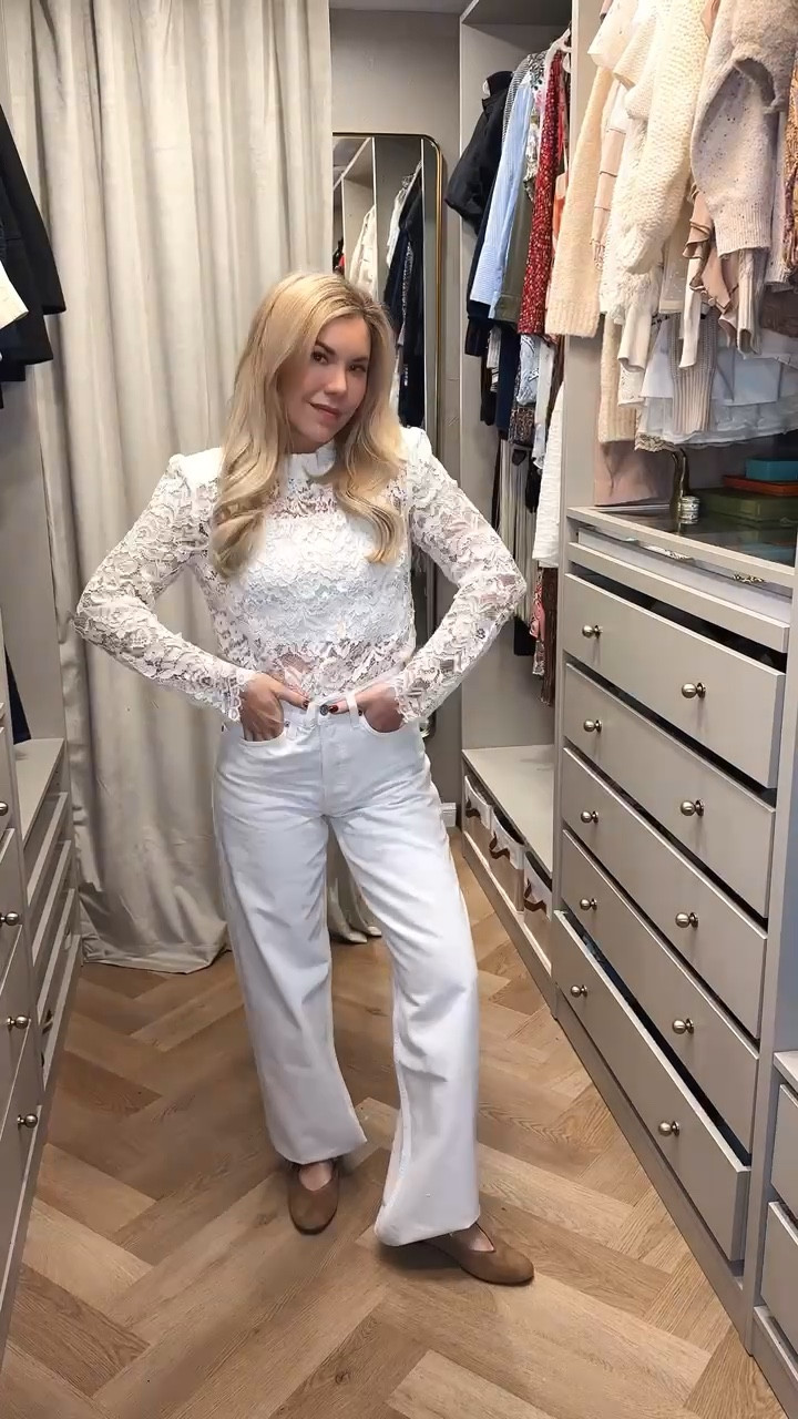 Perfect going into spring outfit 
White jeans
Agolde jeans 
Suede flats 
Lace top


#LTKdayinmylife #LTKSeasonal #LTKootd