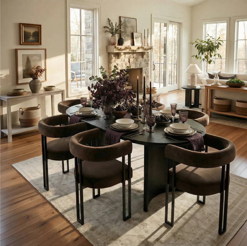 Dwen & Mia 79" Oval Dining Table Set for 6 (7-Piece) | Pop Maison