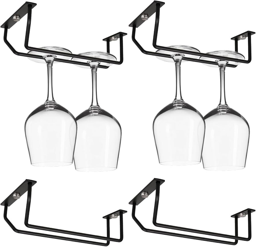 7 Inch Black Wine Glass Rack, Under Cabinet Wine Glass Holder, Metal Stemware Rack Hanger for Kit... | Amazon (US)