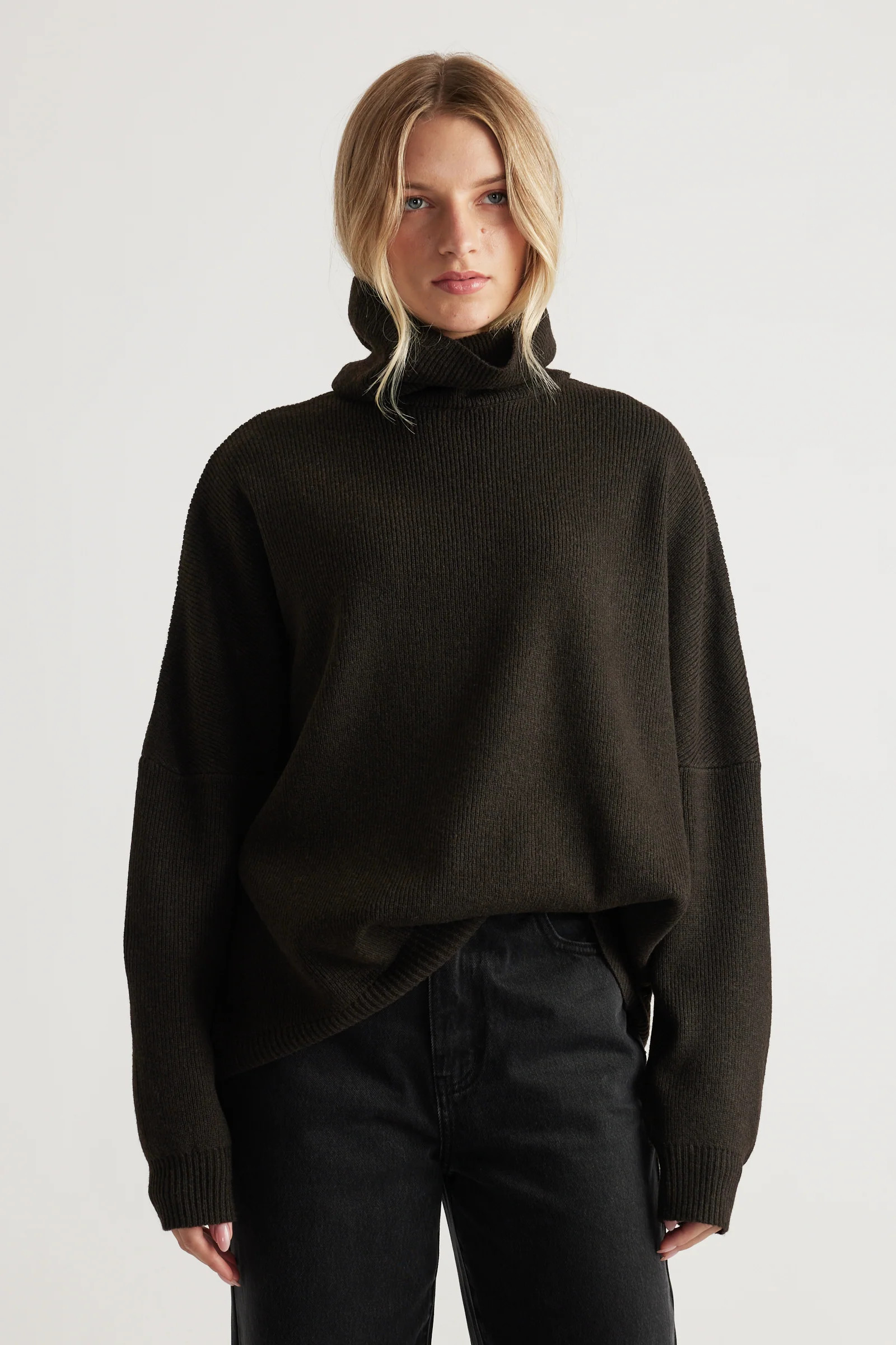 Edie Roll Neck Knit Jumper - Truffle Brown | DECJUBA