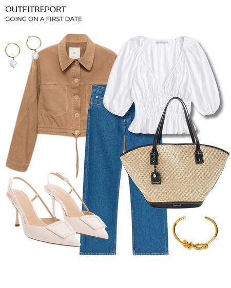 Brown cropped jacket white top heels denim jeans and tote bag

#LTKstyletip #LTKshoes #LTKbag