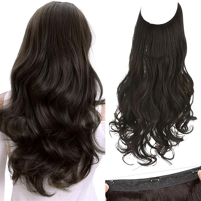 SARLA Invisible Wire Hair Extensions with 3 Clips Long Synthetic Wavy Curly Hairpiece Adjustable ... | Amazon (US)