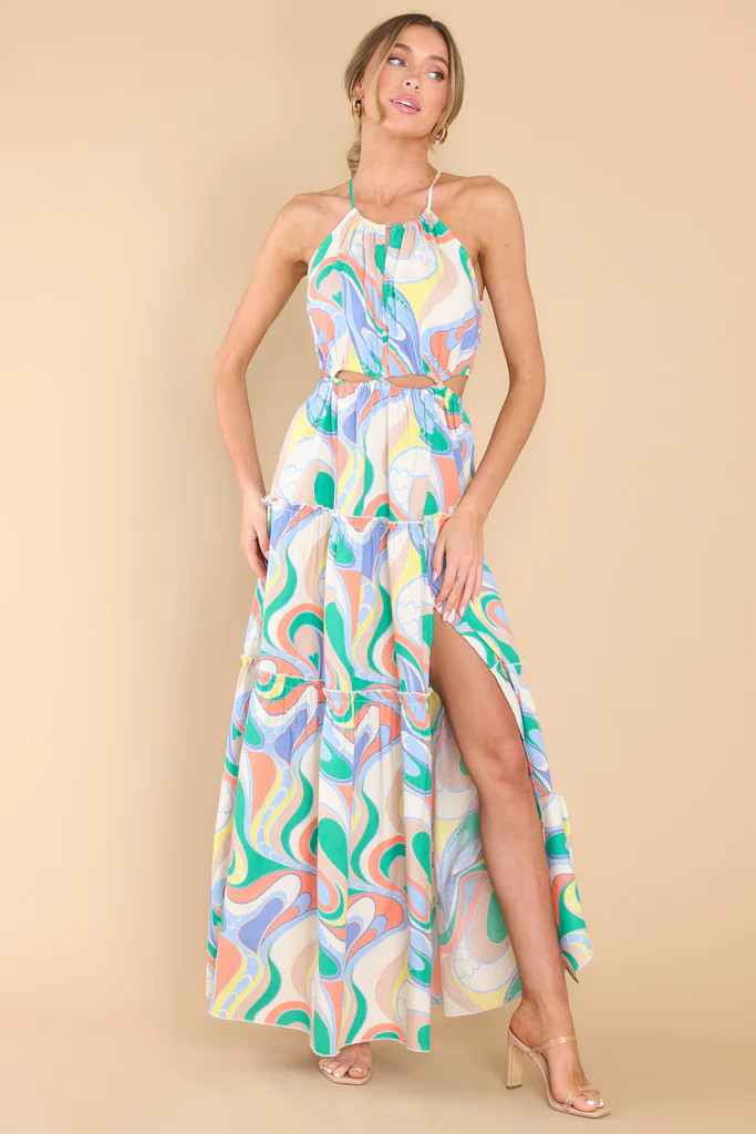 Total Upgrade Ivory Multi Print Maxi Dress | Red Dress 