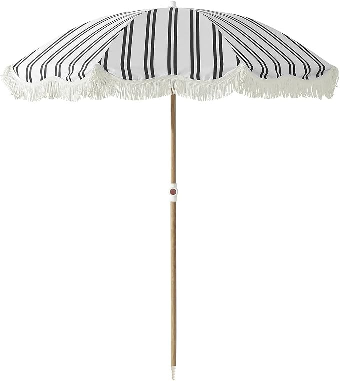 6FT Stripe Fringe Beach Umbrella for Sand with Sand Anchor, UPF 50+ Sun Shade with Tassels, Adjus... | Amazon (US)