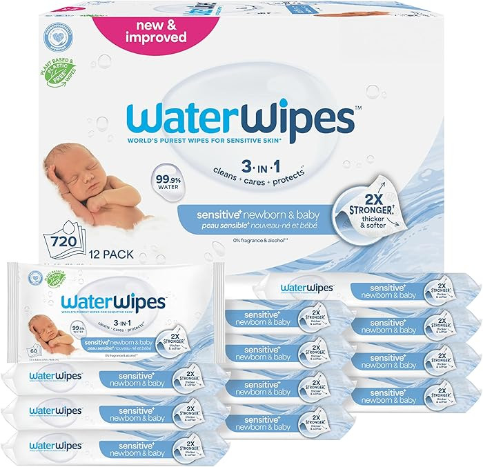 WaterWipes Sensitive+ Newborn & Baby Wipes, 3-In-1 Cleans, Cares, Protects, 99.9% Water, Unscente... | Amazon (US)
