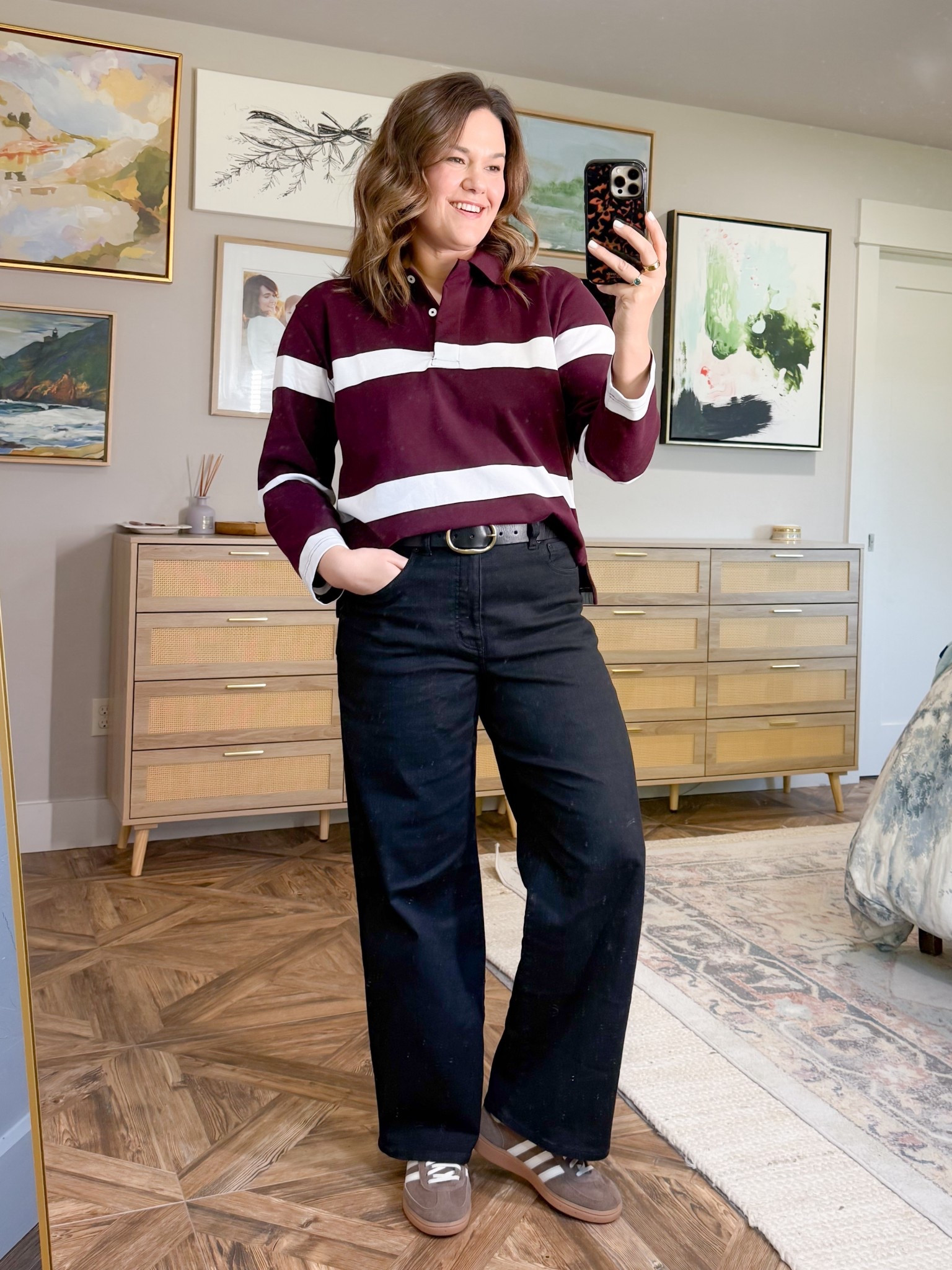 I’m loving this maroon striped polo for fall. 
Wearing a size medium and it’s an oversized fit I I would suggest going with your smaller size. 


Fall outfits, fall style finds, fall outfit ideas, fall style, striped polo shirt, striped polo shirt outfit ideas, casual style, casual outfit ideas, easy outfit ideas, casual style for moms, simple style for moms, size 10, size 12, outfits for fall, madewell jeans, black jeans, wide leg jeans, black denimm

#LTKMidsize #LTKmomlife #LTKOver40