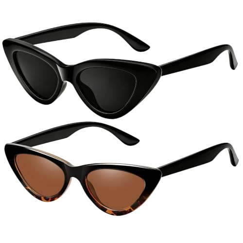 Joopin 2 Pack Cat Eye Sunglasses for Women Polarized UV Protection, Retro Black Cateye Sun Glasses, Trendy Cat Framed Cheetah Shades | Amazon (US)