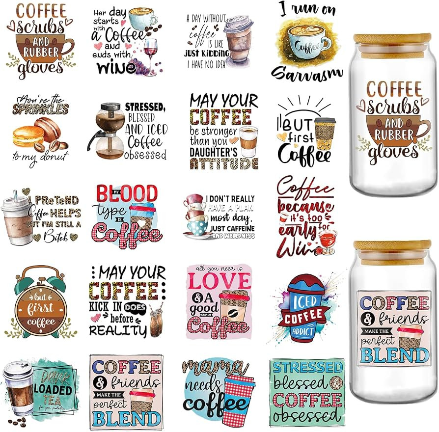 AFRITEE UV DTF Cup Wraps - 20 Sheet Brown Coffee Uvdtf Tumbler Wraps for 16 oz Glass Water Bottle... | Amazon (US)
