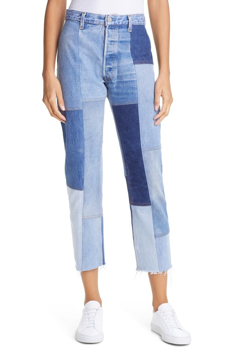 Re/Done '70s Patch High Waist Raw Hem Ankle Stovepipe Jeans | Nordstrom | Nordstrom