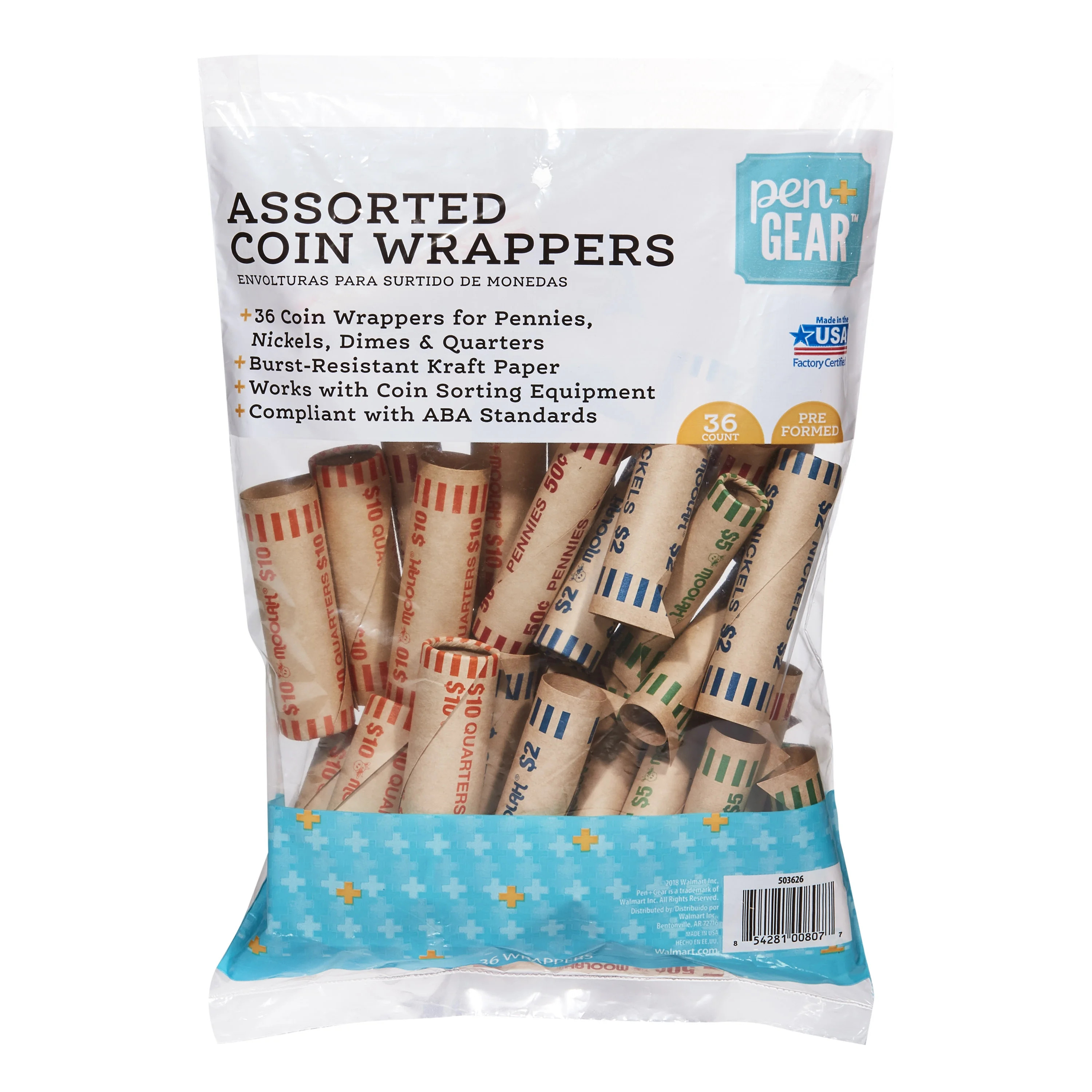 Pen+Gear Coin Wrappers, Preformed, Assorted Denominations, 36 Count | Walmart (US)