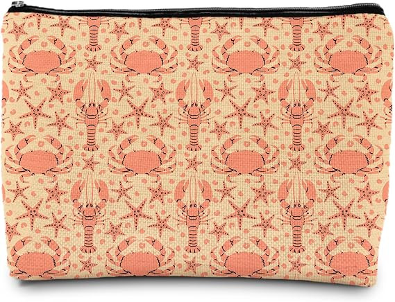 Coastal Beach Lobster Crab Makeup Bag, Nautical Beachy Coral Crab Crawfish Starfish Cosmetic Bags... | Amazon (US)