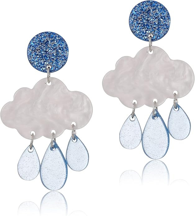 Unique Lightweight Cute Creative Clouds Water Droplets Dangle Drop Earrings Acrylic Weather Raind... | Amazon (US)