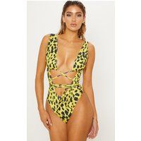 Yellow Cheetah Cut Out Wrap Around Swimsuit | PrettyLittleThing US