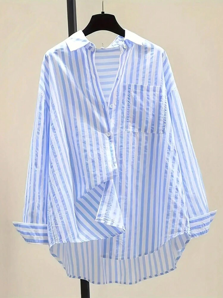 INAWLY Women's Casual Striped Print Long Sleeve Chest Pocket Shirt, Autumn &Winter Fall Cloth For Women | SHEIN