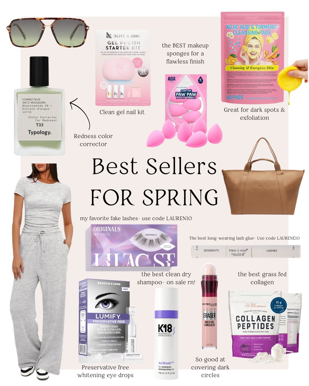 Best sellers for spring! 
.
.
.
Sliding fashion, spring outfit, tote bag, leather tote, makeup sponge, sunglasses, sunnies, gel nails, gel kit, fake lashes, lash kit, lash glue, eye drop, redness relief, collagen peptides, collagen powder, redness reducer, red skin relief, spring makeup, spring skin care, amazon finds

#LTKSeasonal #LTKGiftGuide #LTKSaleAlert