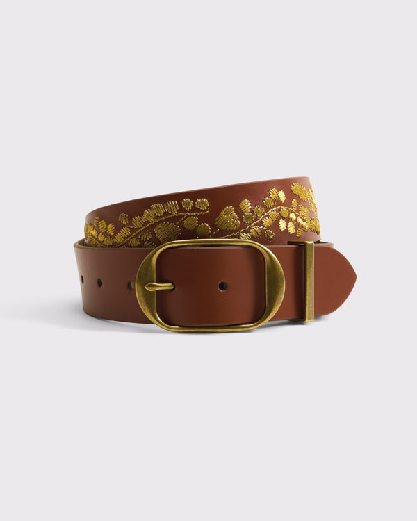 Embroidered Leather Belt | Abercrombie & Fitch (US)