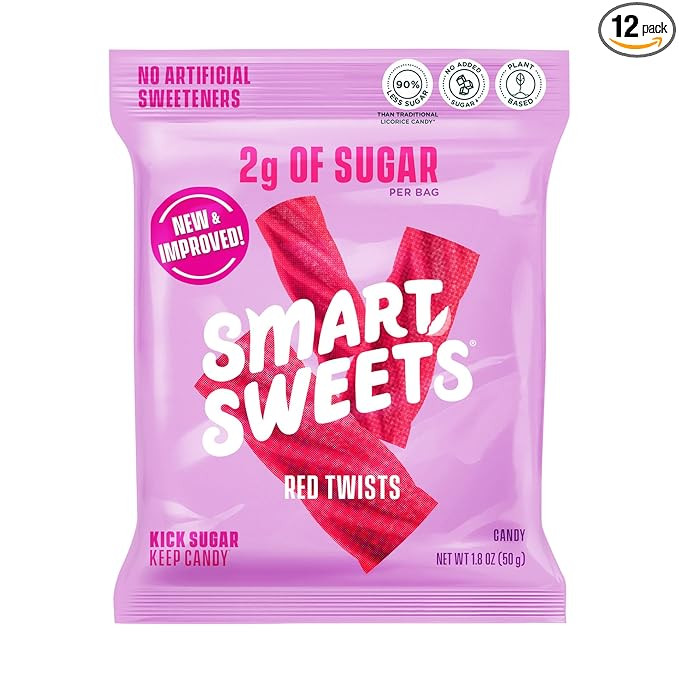 SmartSweets Red Twists, 1.8oz (Pack of 12), Licorice Gummy Candy with Low Sugar (2g), Low Calorie... | Amazon (US)