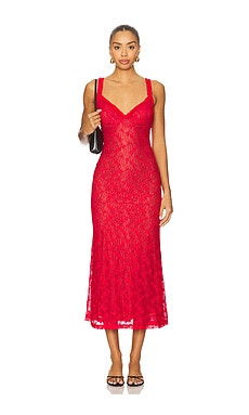 Bardot Alegra Stretch Lace Midi Dress in Fire Red from Revolve.com | Revolve Clothing (Global)