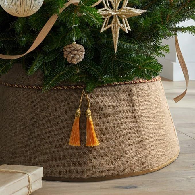 Meriwoods Christmas Tree Collar 25 Inch, Large Burlap Tree Skirt with Tassels, Natural Jute Count... | Amazon (US)