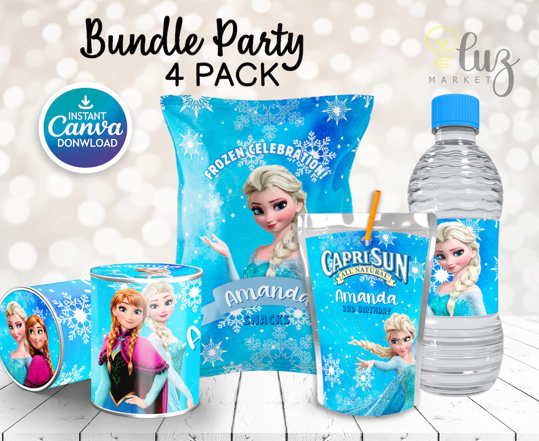 Frozen Birthday Party Bundle Frozen Treats Chip Bag Capri Sun Water Bottle Labels Personalized DI... | Etsy (US)
