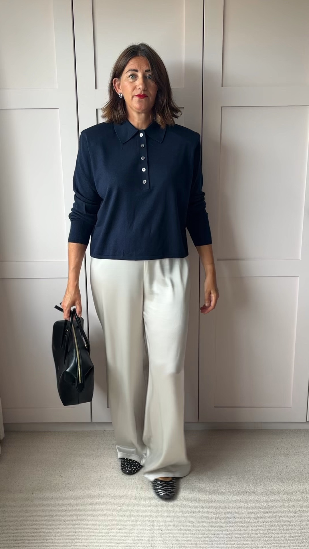 Autumn look; H&M navy polo shirt & Arizita satin trousers

#LTKuk #LTKautumn