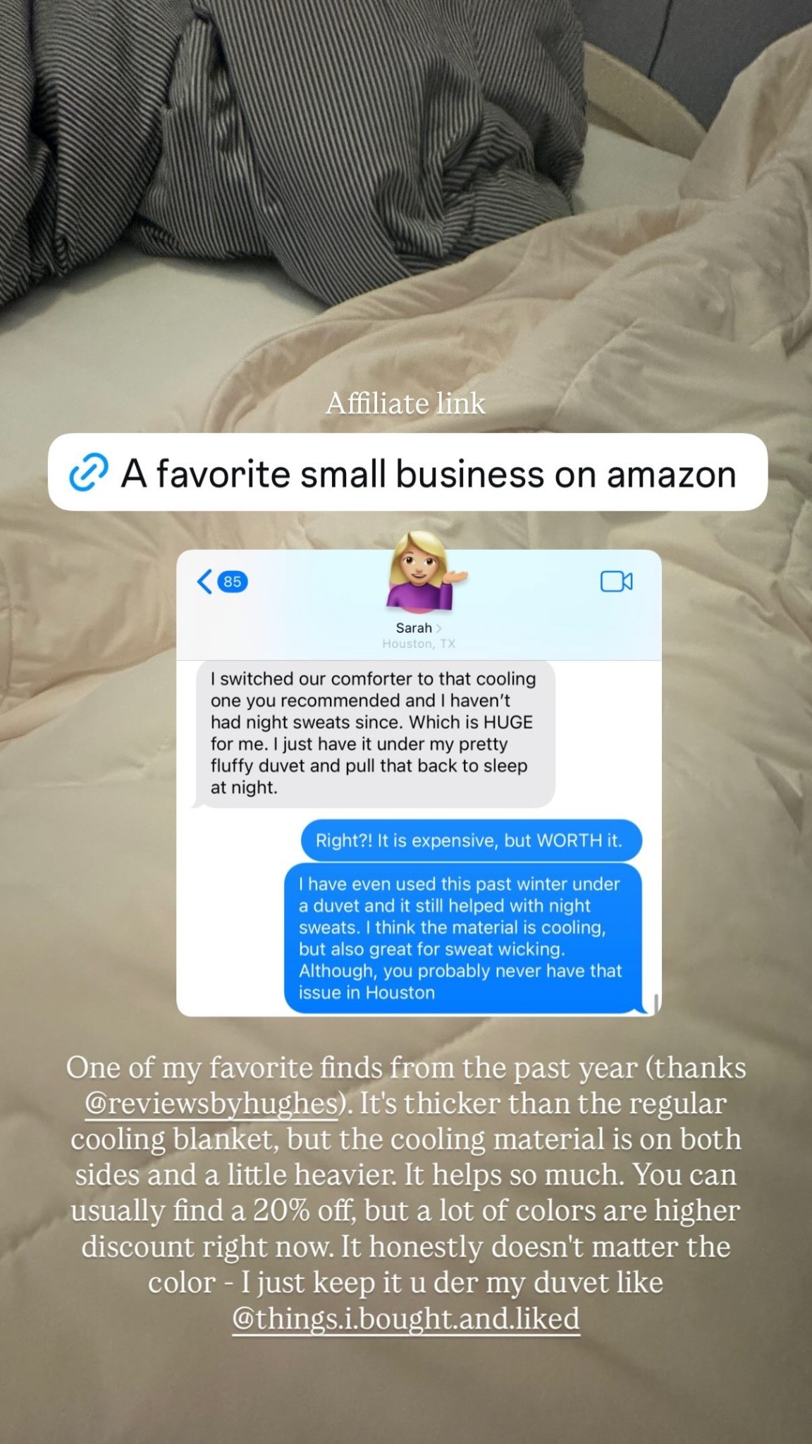 One of my favorite finds from the past year (thanks @reviewsbyhughes). It's thicker than the regular cooling blanket, but the cooling material is on both sides and a little heavier. It helps so much. You can usually find a 20% off, but a lot of colors are higher discount right now. It honestly doesn't matter the color - I just keep it u der my duvet like @things.i.bought.and.liked 💁🏼‍♀️ Affiliate link

#LTKHome #LTKSeasonal #LTKSaleAlert