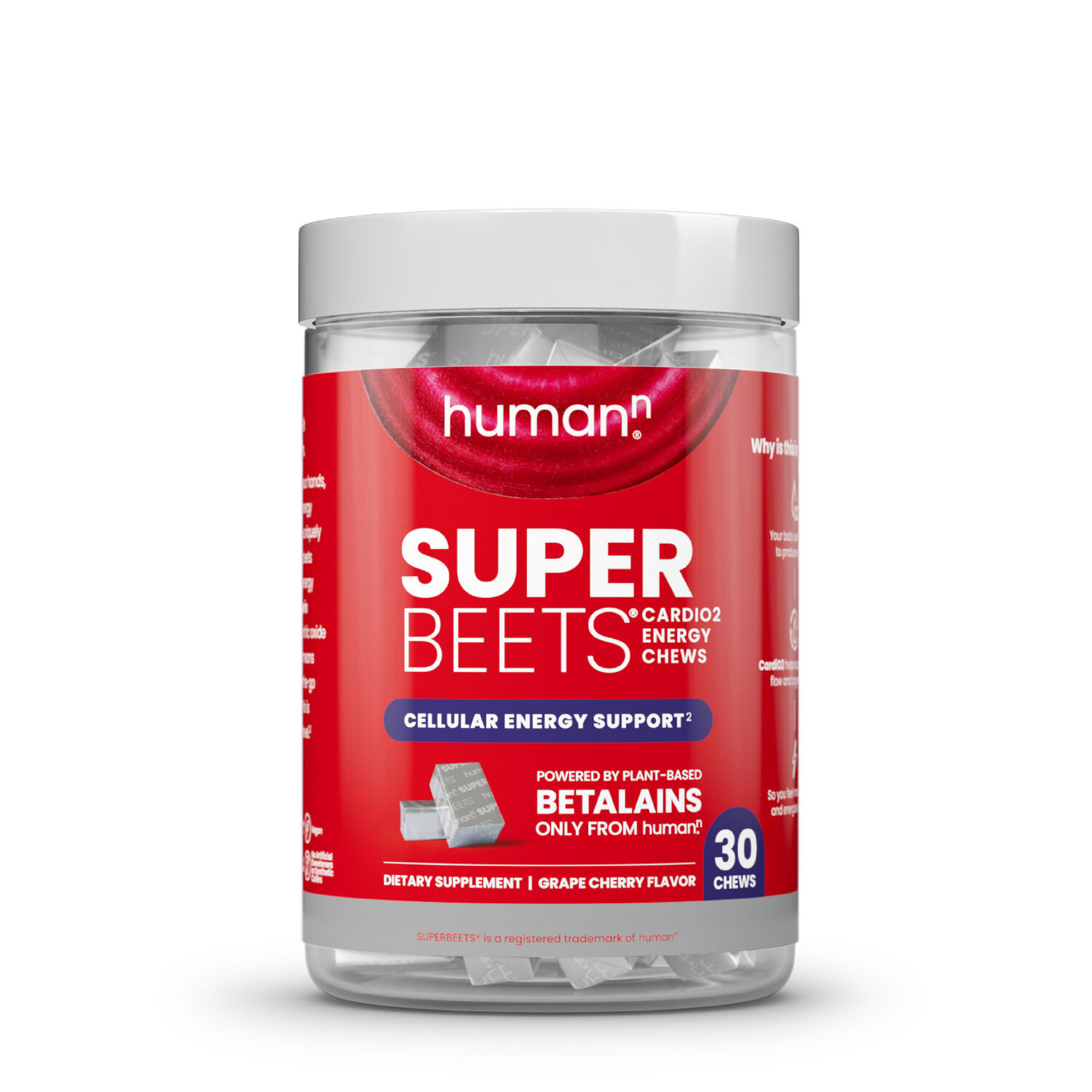 SuperBeets Cardio Energy Chews: Cellular Energy Support - Grape Cherry - 30 Chews (30 Servings) | GNC