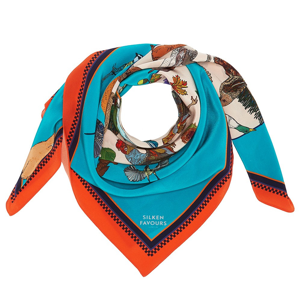 Silken Favours Autumn Love Heart Silk Square Scarf | Fortnum & Mason
