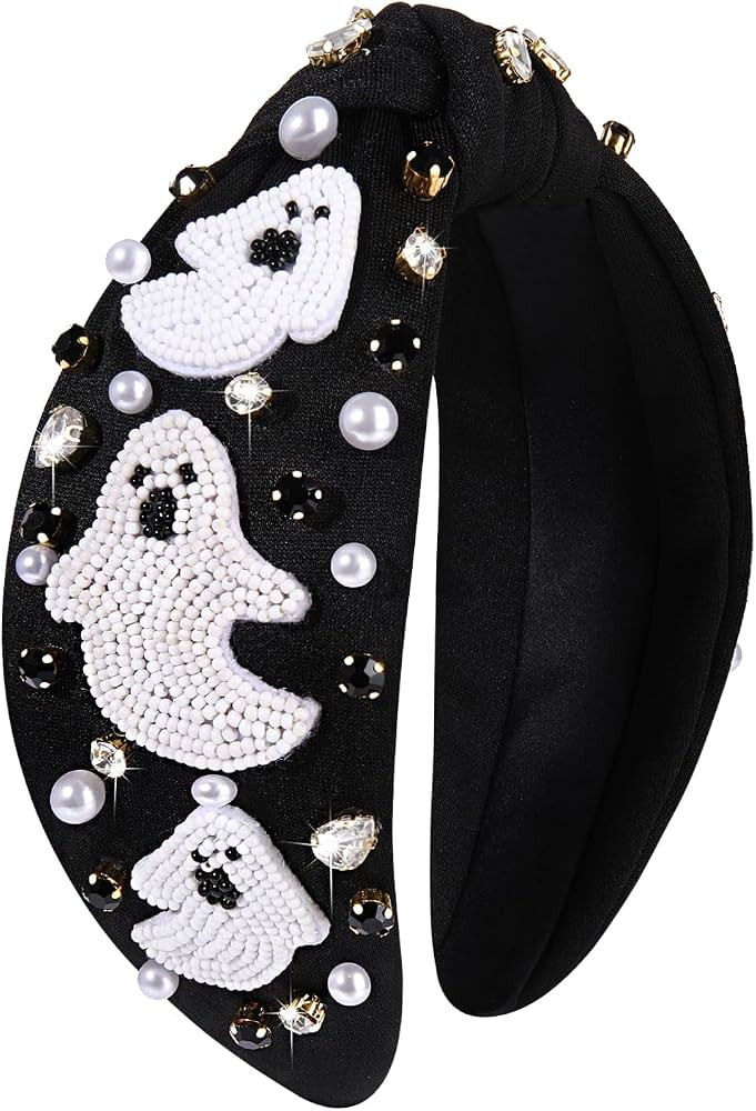 NVENF Halloween Headband Accessories for Women Crystal Pearl Knotted Headband Embellished Beaded ... | Amazon (US)